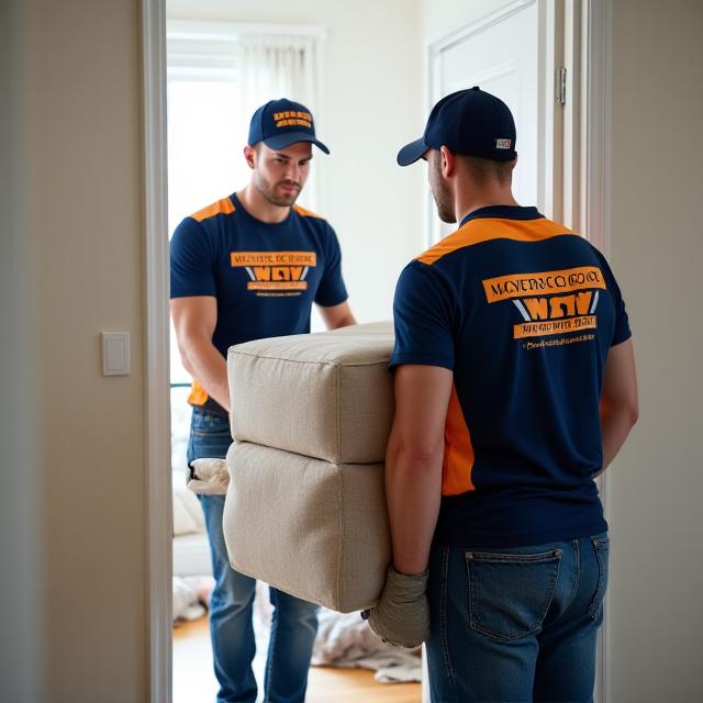 Movers With Muscle team carefully moving furniture